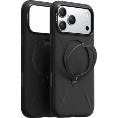 Torras iPhone 17 Pro Max O Stand Spin Silicone Serisi Magsafe Kılıf - Siyah