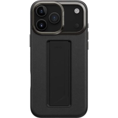 Uniq iPhone 17 Pro Max Heldro Pro Standlı Deri Kılıf - Siyah