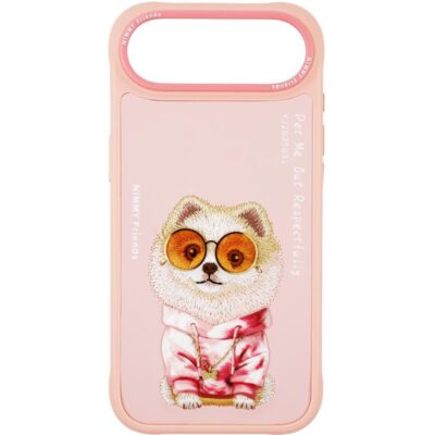 Nimmy iPhone 17 Air Gerçek Nakış Gözlük ve Zincir Desenli Glasses Serisi Pomeranian Kılıf - Pembe