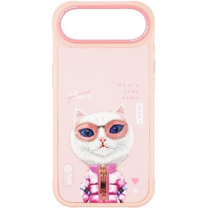 Nimmy iPhone 17 Air Gerçek Nakış Fermuar ve Gözlüklü White Rich And Beauty Cool And Cute 2.0 Telefon Kılıfı