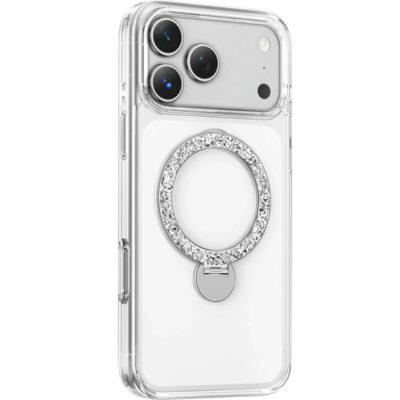 Keephone iPhone 17 Pro Max Crystal Taşlı 360 Magsafe Standlı Kılıf - Şeffaf