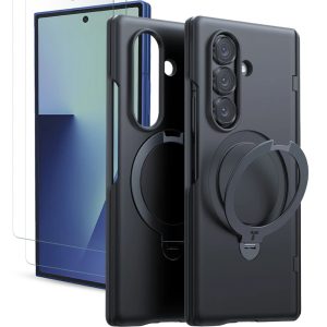 Torras Samsung Galaxy Z Fold 7 2 Adet Ekran Koruyuculu O Stand Spin Serisi Magsafe Kılıf Siyah
