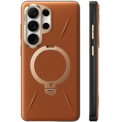 Torras Galaxy S26 Ultra O Stand Spin VegSkin Magsafe Kılıf - Kahverengi