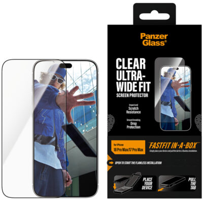 PanzerGlass iPhone 18 Pro Max Ultra-Wide Fit FastFit In-A-Box Cam Ekran Koruyucu – Şeffaf